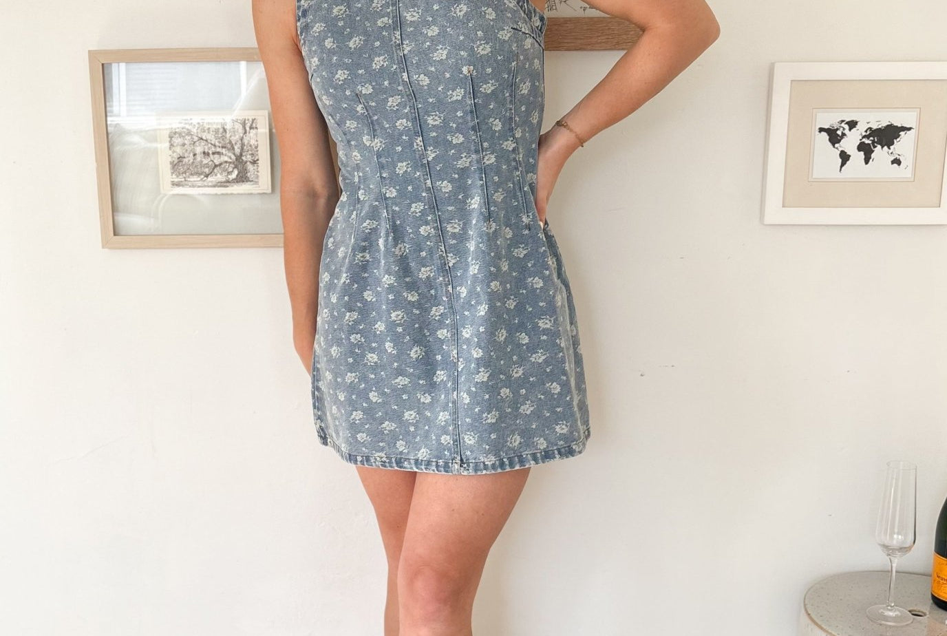 The Bennette Floral Washed Denim Pattern Sleeveless Mini Dress - Love and Lee Apparel