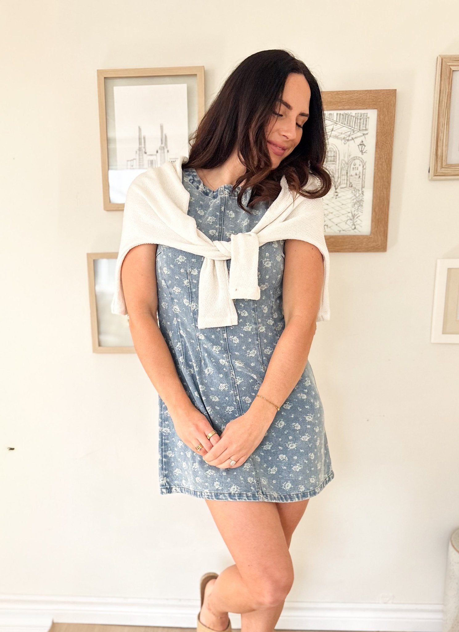 The Bennette Floral Washed Denim Pattern Sleeveless Mini Dress - Love and Lee Apparel