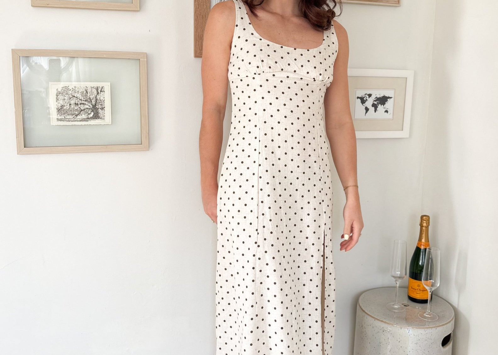 The Brenda Polka Dot Scoop Neck Midi Dress - Love and Lee Apparel