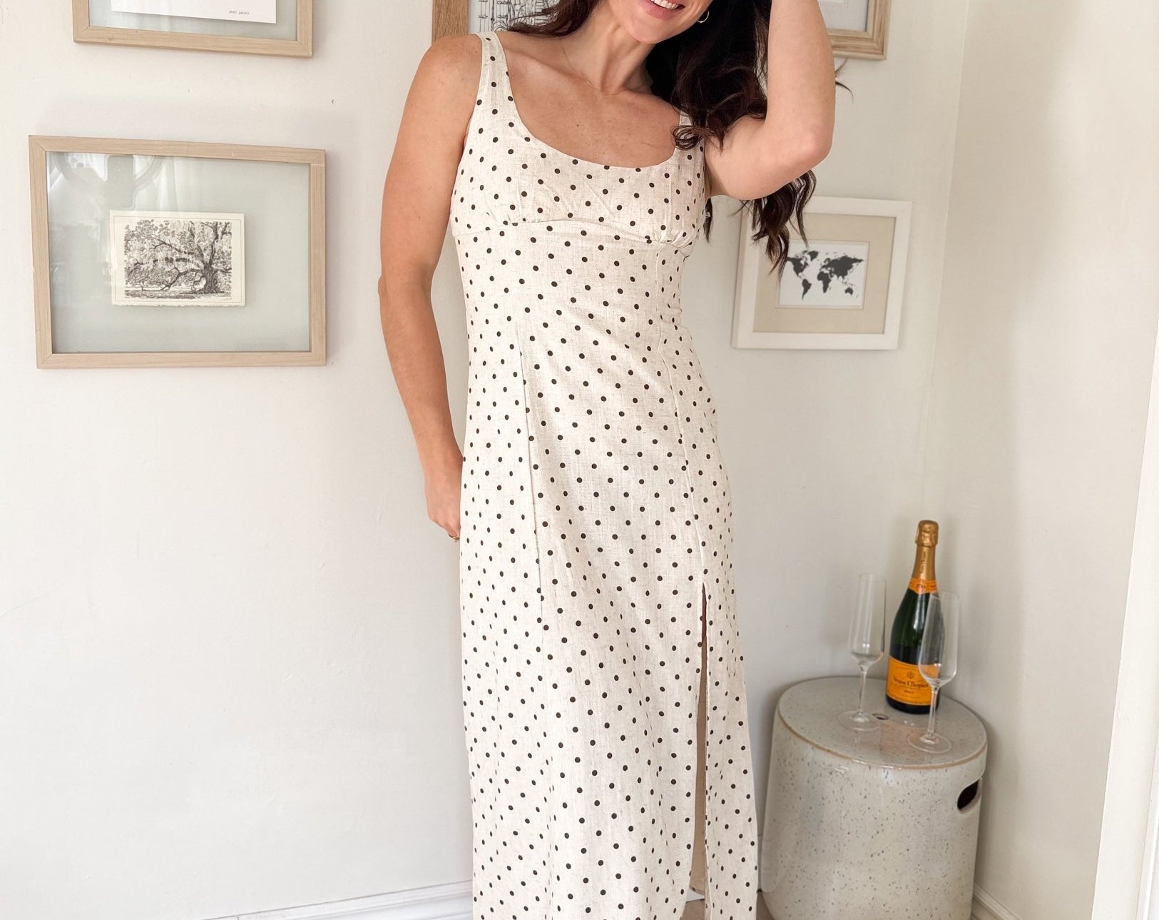 The Brenda Polka Dot Scoop Neck Midi Dress - Love and Lee Apparel