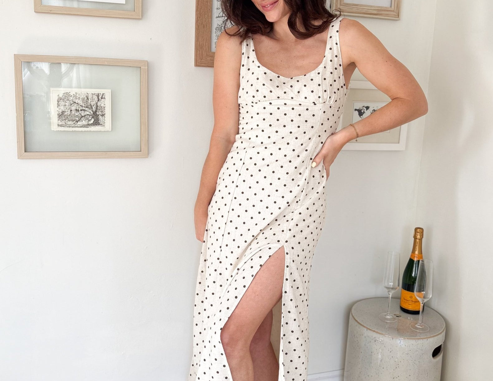 The Brenda Polka Dot Scoop Neck Midi Dress - Love and Lee Apparel
