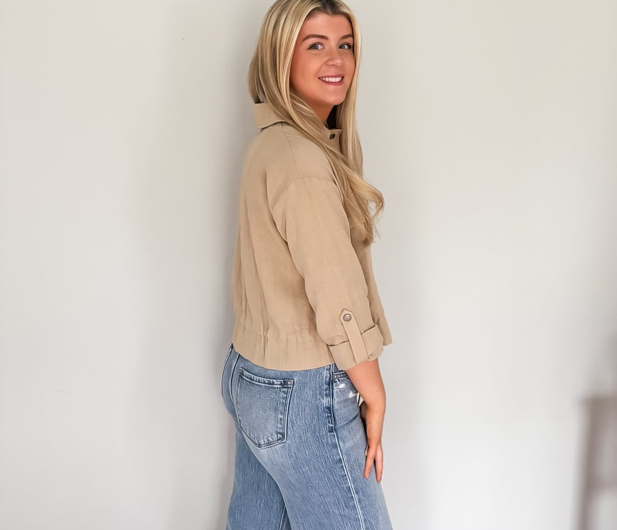 Nathalie Collared Drawstring Light Jacket - Love and Lee Apparel