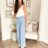 The Mimi Washed Denim Front Tie Wide Leg Pants - Love and Lee Apparel