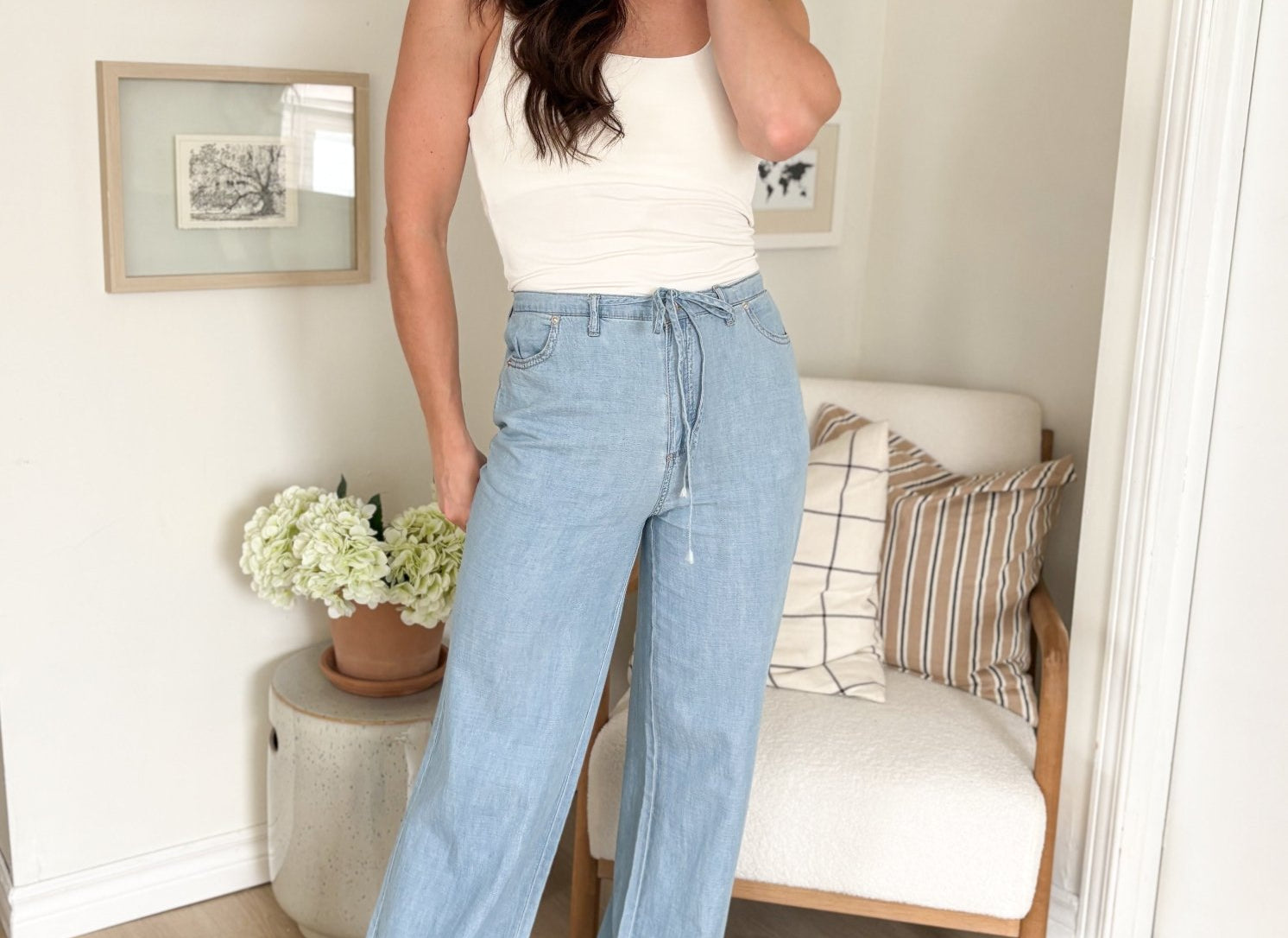 The Mimi Washed Denim Front Tie Wide Leg Pants - Love and Lee Apparel
