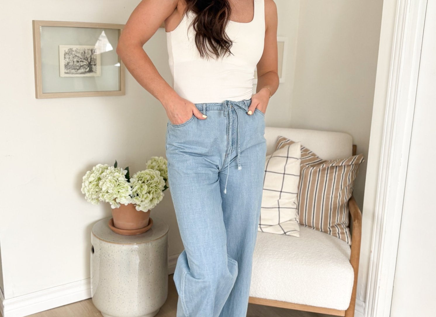 The Mimi Washed Denim Front Tie Wide Leg Pants - Love and Lee Apparel