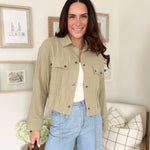 The Naideen Collared 3/4 Tab Sleeve Drawstring Waist Jacket in Olive - Love and Lee Apparel
