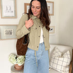 The Naideen Collared 3/4 Tab Sleeve Drawstring Waist Jacket in Olive - Love and Lee Apparel