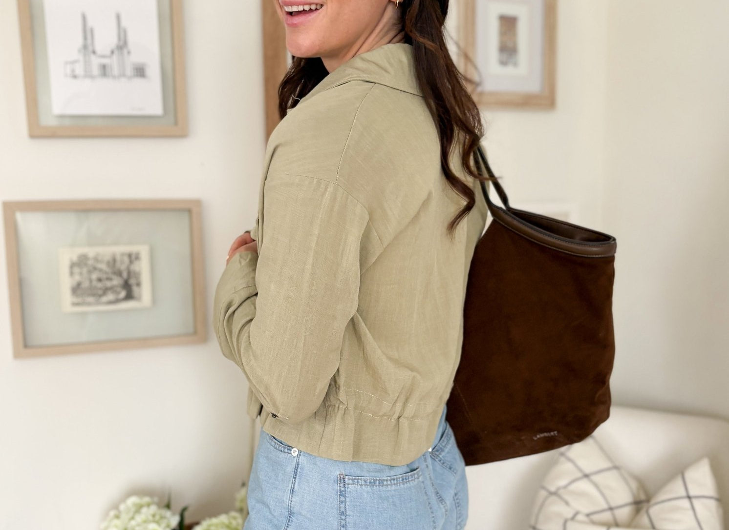 The Naideen Collared 3/4 Tab Sleeve Drawstring Waist Jacket in Olive - Love and Lee Apparel