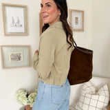 The Naideen Collared 3/4 Tab Sleeve Drawstring Waist Jacket in Olive - Love and Lee Apparel