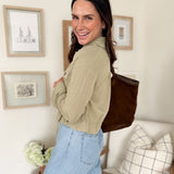 The Naideen Collared 3/4 Tab Sleeve Drawstring Waist Jacket in Olive - Love and Lee Apparel