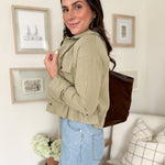 The Naideen Collared 3/4 Tab Sleeve Drawstring Waist Jacket in Olive - Love and Lee Apparel