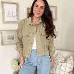 The Naideen Collared 3/4 Tab Sleeve Drawstring Waist Jacket in Olive - Love and Lee Apparel