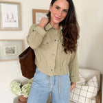 The Naideen Collared 3/4 Tab Sleeve Drawstring Waist Jacket in Olive - Love and Lee Apparel