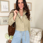 The Naideen Collared 3/4 Tab Sleeve Drawstring Waist Jacket in Olive - Love and Lee Apparel