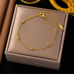 Dainty Chain Bracelet with Emerald Cut Rhinestone Charms - 18K Gold Plated - Love and Lee Apparel