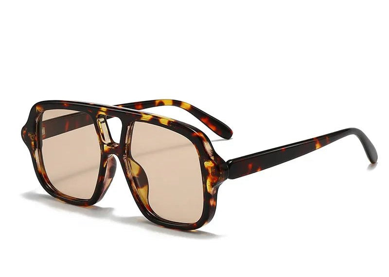 Double Bar Square Full Frame Sunglasses in Tortoise Shell Frame Brown Lens - Love and Lee Apparel