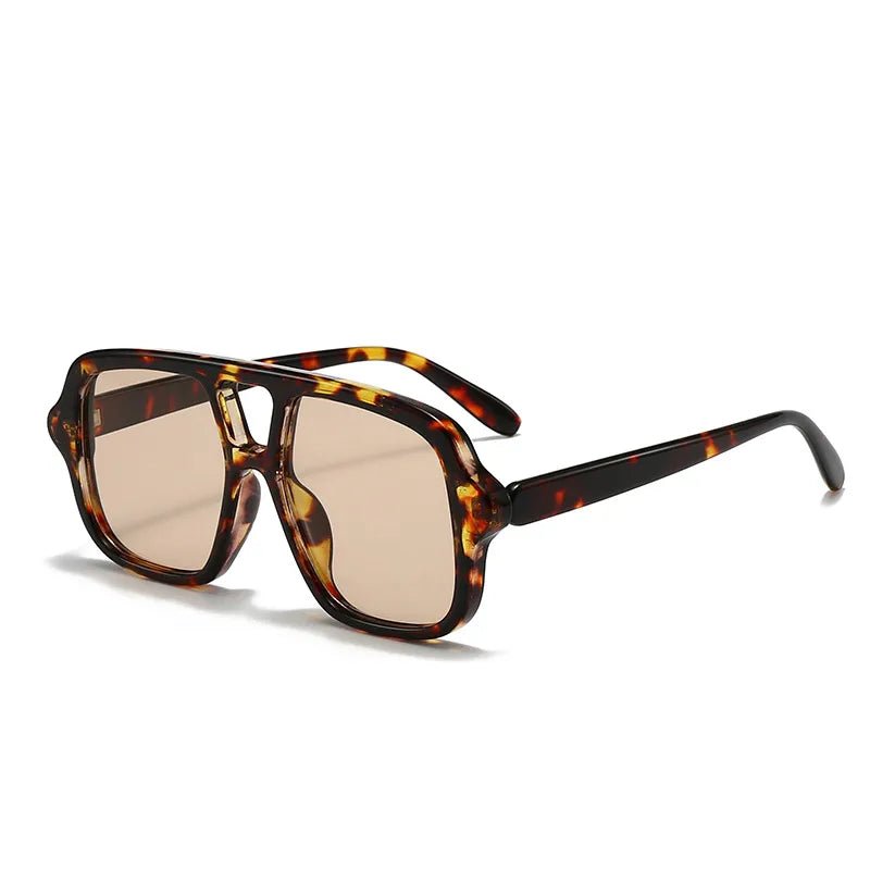 Double Bar Square Full Frame Sunglasses in Tortoise Shell Frame Brown Lens - Love and Lee Apparel