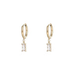 Gold Hoop Earring with Drop Emerald Cut Diamond Charm - 18K Gold Plated - Love and Lee Apparel