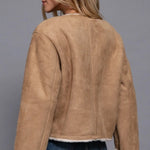 The Monique Long Sleeve Gold Button Closure Inner Fur Faux Suede Jacket - Love and Lee Apparel