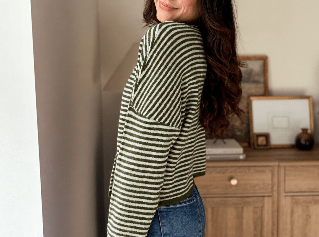 The Evermore Stripe Raw Edge Drop Shoulder Knit Cardigan - Love and Lee Apparel