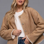 The Monique Long Sleeve Gold Button Closure Inner Fur Faux Suede Jacket - Love and Lee Apparel