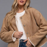 The Monique Long Sleeve Gold Button Closure Inner Fur Faux Suede Jacket - Love and Lee Apparel
