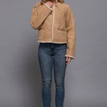 The Monique Long Sleeve Gold Button Closure Inner Fur Faux Suede Jacket - Love and Lee Apparel