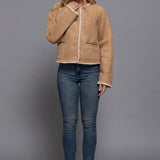 The Monique Long Sleeve Gold Button Closure Inner Fur Faux Suede Jacket - Love and Lee Apparel