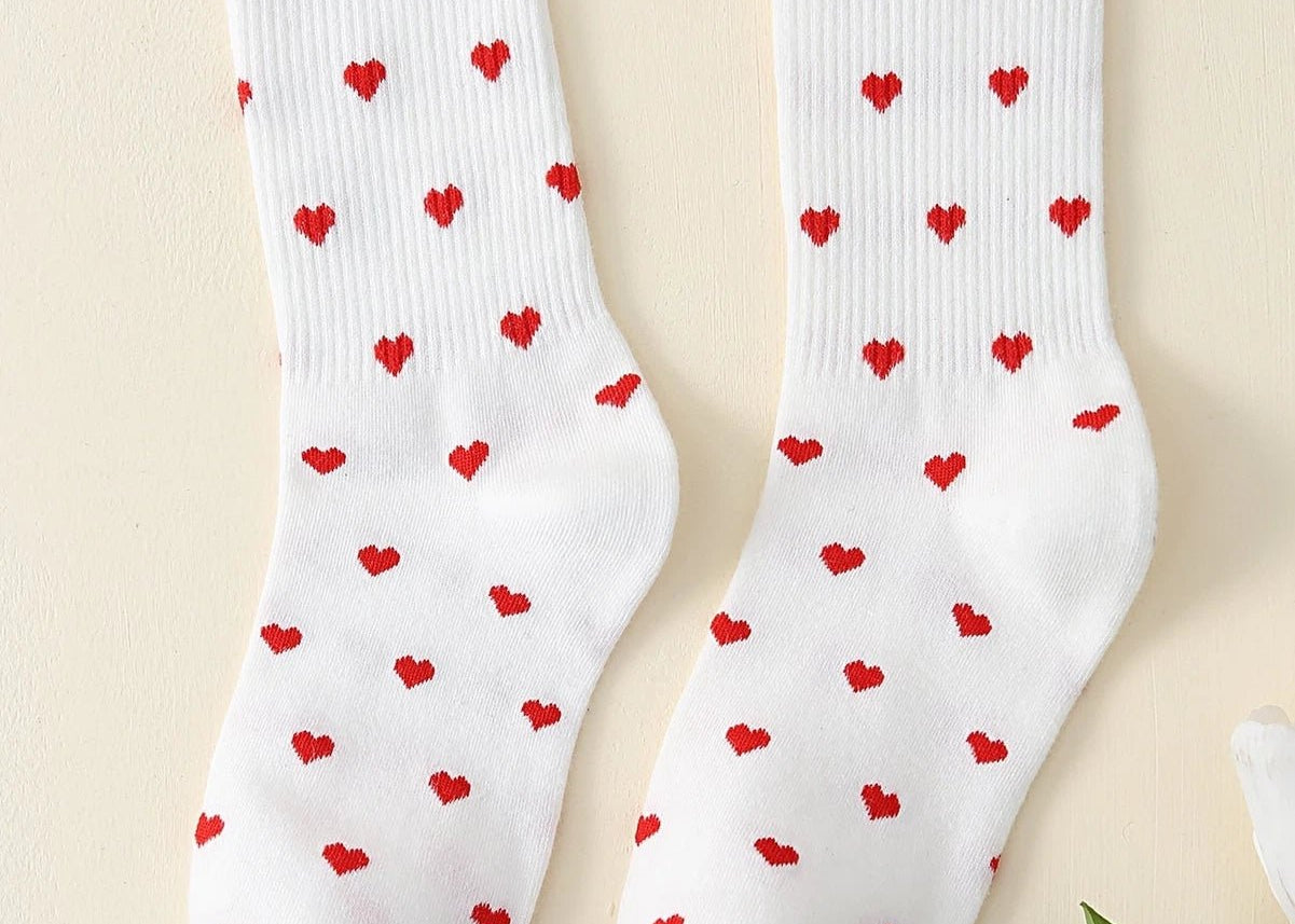 Red Heart Pattern Socks in Cream - Love and Lee Apparel